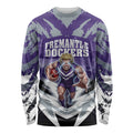 Personalised Fremantle Dockers Football Long Sleeve Shirt Anime Warrior Manga Style Lightning Bolt Cityscape