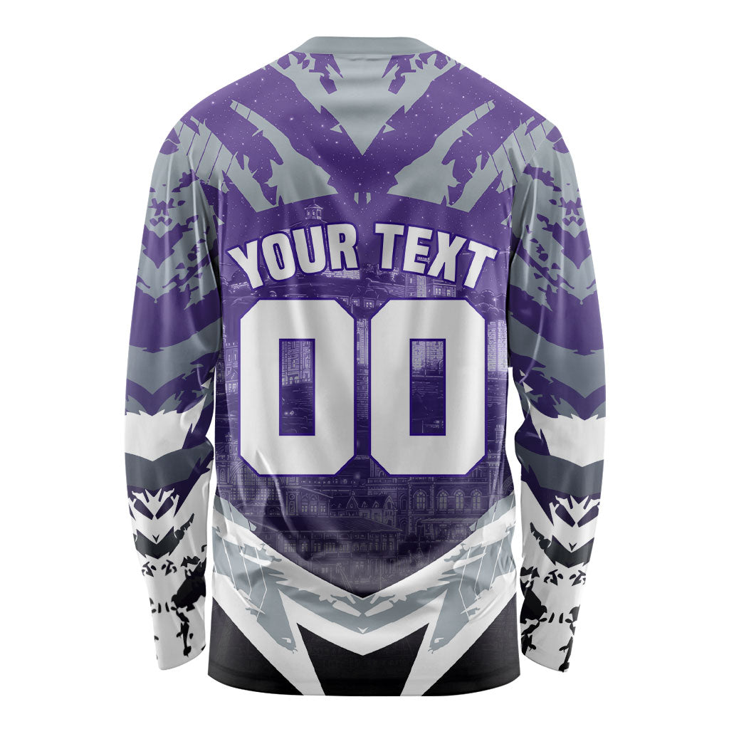 Personalised Fremantle Dockers Football Long Sleeve Shirt Anime Warrior Manga Style Lightning Bolt Cityscape