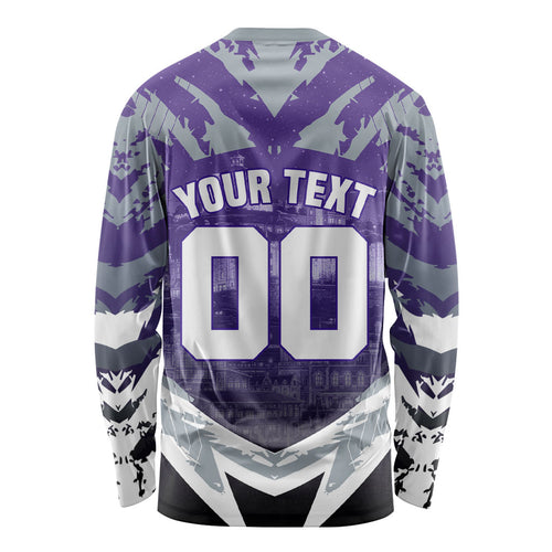Personalised Fremantle Dockers Football Long Sleeve Shirt Anime Warrior Manga Style Lightning Bolt Cityscape