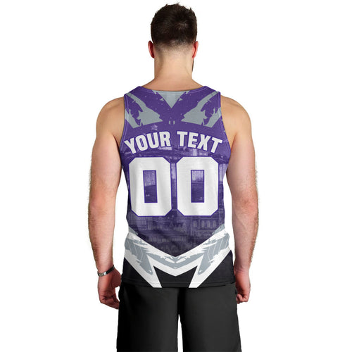 Personalised Fremantle Dockers Football Men Tank Top Anime Warrior Manga Style Lightning Bolt Cityscape