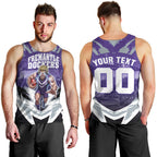 Personalised Fremantle Dockers Football Men Tank Top Anime Warrior Manga Style Lightning Bolt Cityscape