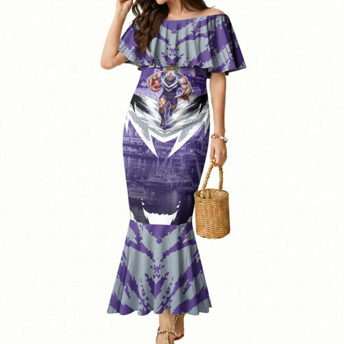 Personalised Fremantle Dockers Football Mermaid Dress Anime Warrior Manga Style Lightning Bolt Cityscape