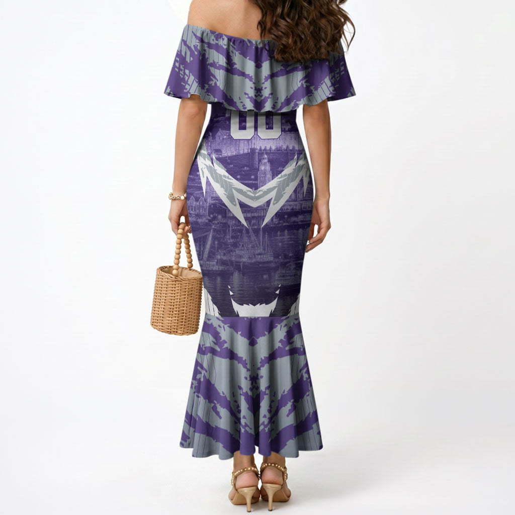 Personalised Fremantle Dockers Football Mermaid Dress Anime Warrior Manga Style Lightning Bolt Cityscape