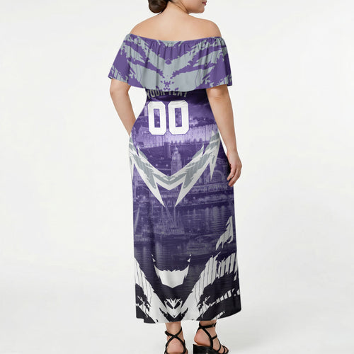 Personalised Fremantle Dockers Football Off Shoulder Maxi Dress Anime Warrior Manga Style Lightning Bolt Cityscape