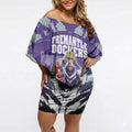 Personalised Fremantle Dockers Football Off Shoulder Short Dress Anime Warrior Manga Style Lightning Bolt Cityscape
