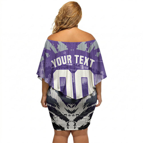 Personalised Fremantle Dockers Football Off Shoulder Short Dress Anime Warrior Manga Style Lightning Bolt Cityscape