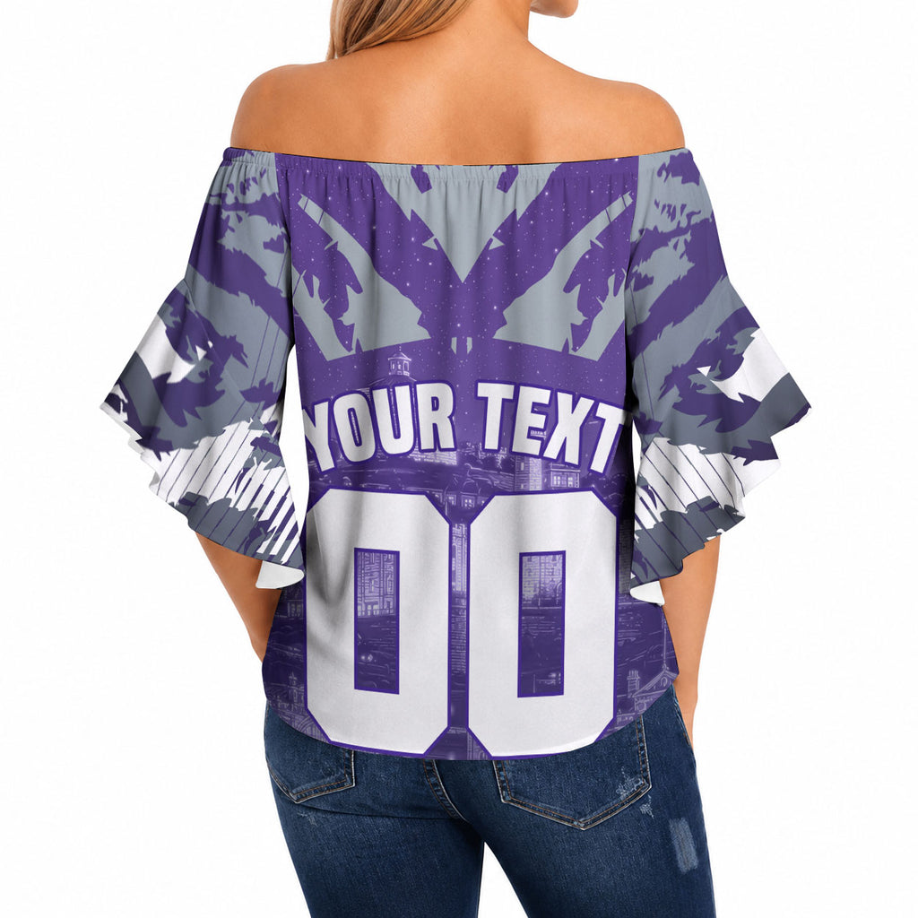 Personalised Fremantle Dockers Football Off Shoulder Wrap Waist Top Anime Warrior Manga Style Lightning Bolt Cityscape