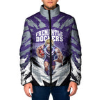 Personalised Fremantle Dockers Football Padded Jacket Anime Warrior Manga Style Lightning Bolt Cityscape