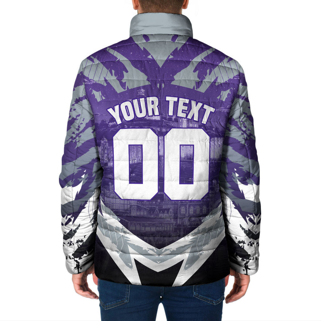 Personalised Fremantle Dockers Football Padded Jacket Anime Warrior Manga Style Lightning Bolt Cityscape