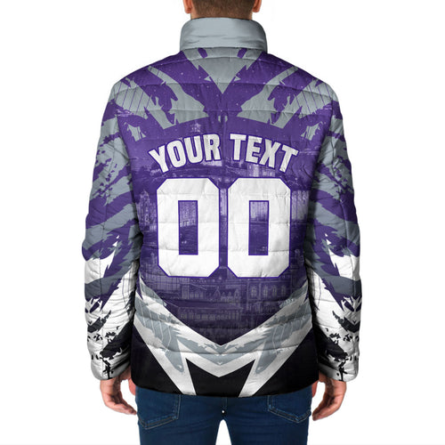 Personalised Fremantle Dockers Football Padded Jacket Anime Warrior Manga Style Lightning Bolt Cityscape