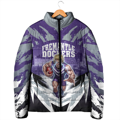 Personalised Fremantle Dockers Football Padded Jacket Anime Warrior Manga Style Lightning Bolt Cityscape