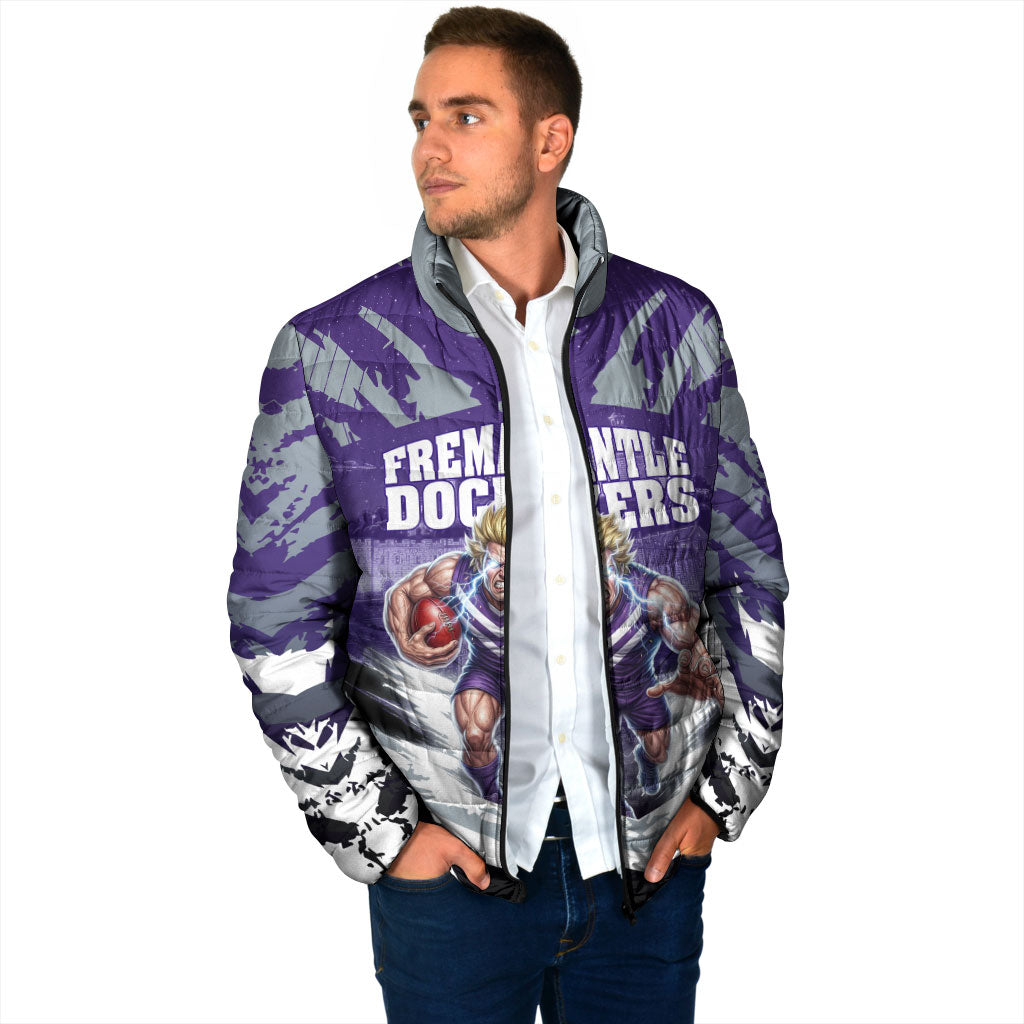 Personalised Fremantle Dockers Football Padded Jacket Anime Warrior Manga Style Lightning Bolt Cityscape