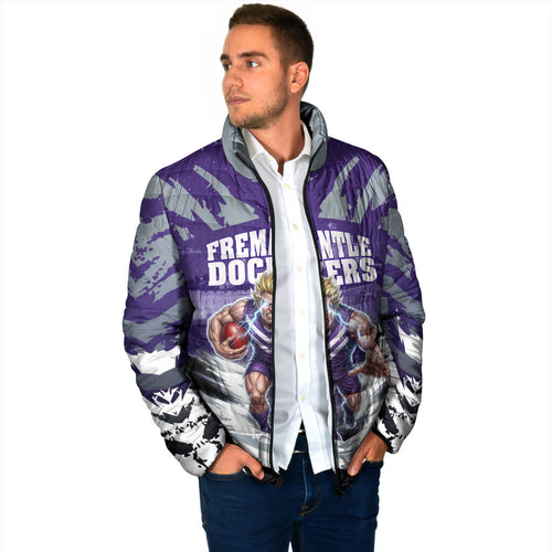 Personalised Fremantle Dockers Football Padded Jacket Anime Warrior Manga Style Lightning Bolt Cityscape