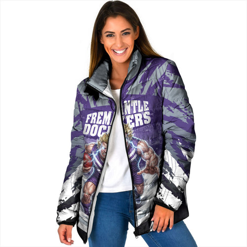 Personalised Fremantle Dockers Football Padded Jacket Anime Warrior Manga Style Lightning Bolt Cityscape