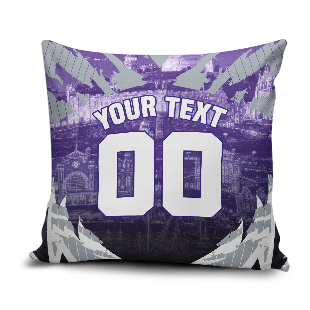 Personalised Fremantle Dockers Football Pillow Cover Anime Warrior Manga Style Lightning Bolt Cityscape
