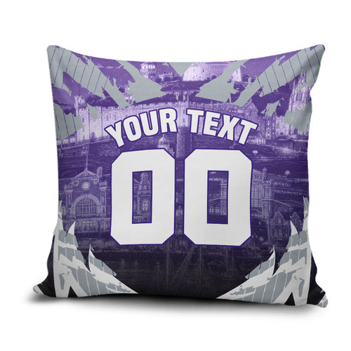 Personalised Fremantle Dockers Football Pillow Cover Anime Warrior Manga Style Lightning Bolt Cityscape