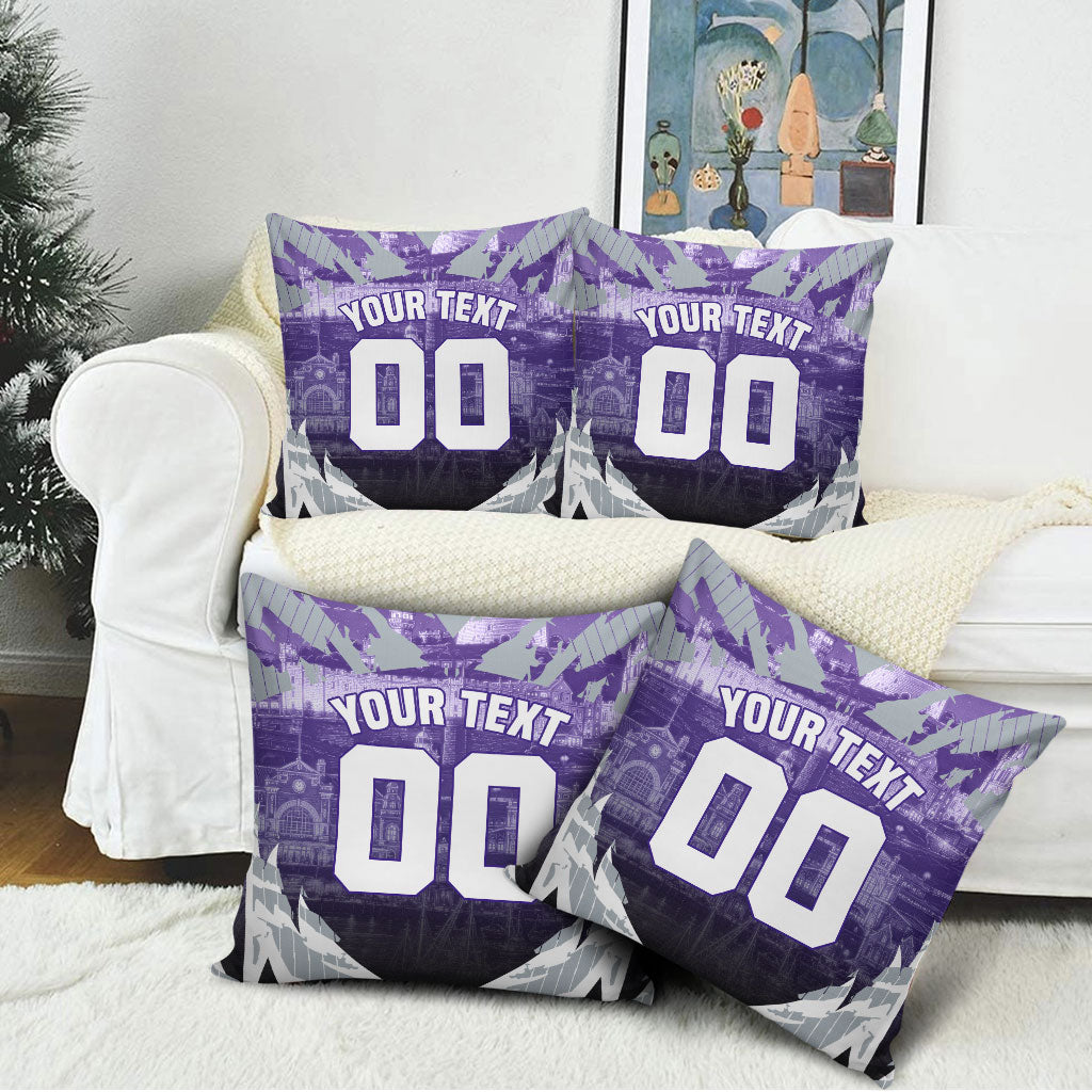 Personalised Fremantle Dockers Football Pillow Cover Anime Warrior Manga Style Lightning Bolt Cityscape