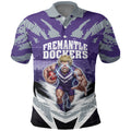 Personalised Fremantle Dockers Football Polo Shirt Anime Warrior Manga Style Lightning Bolt Cityscape