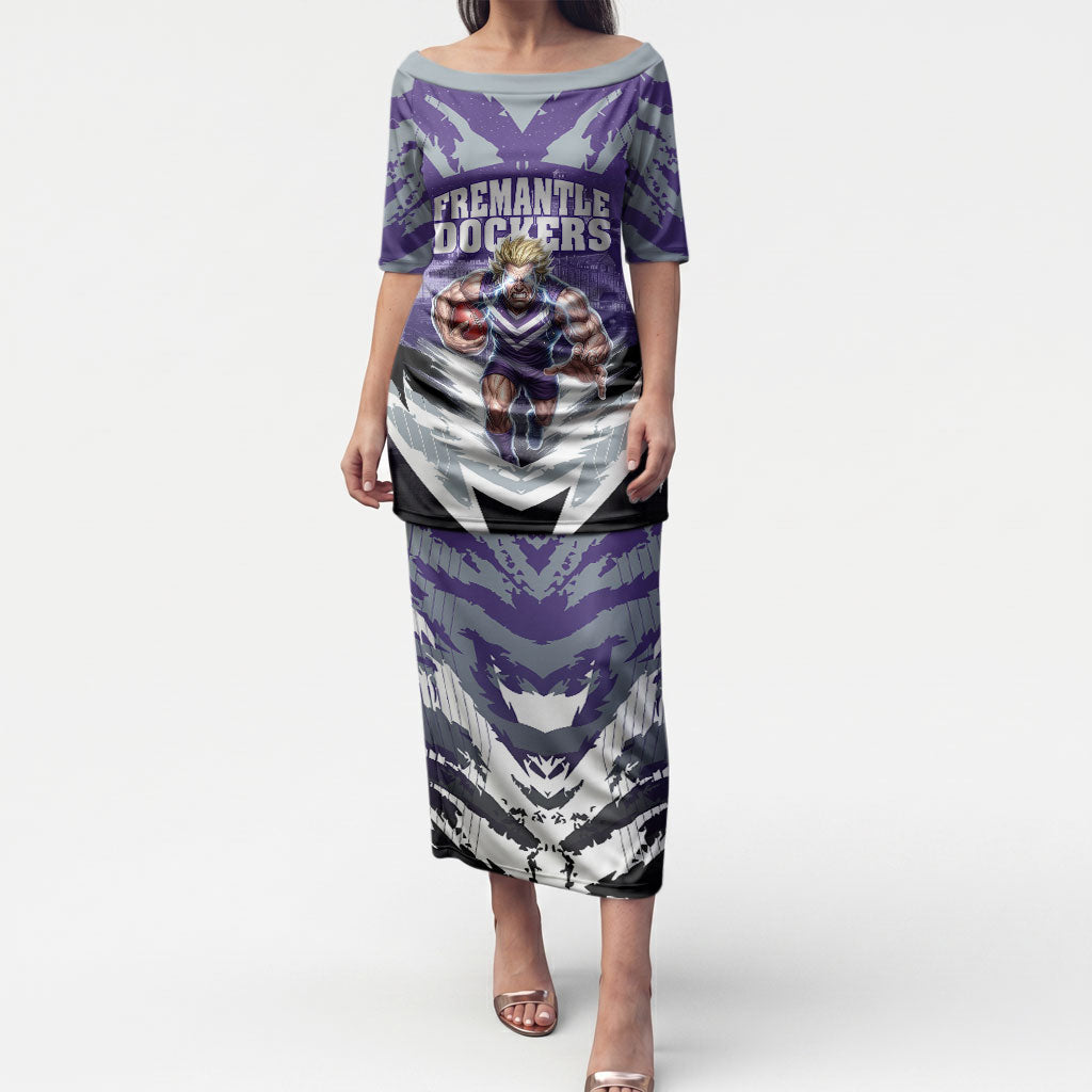 Personalised Fremantle Dockers Football Puletasi Anime Warrior Manga Style Lightning Bolt Cityscape