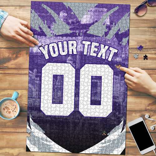 Personalised Fremantle Dockers Football Puzzle Anime Warrior Manga Style Lightning Bolt Cityscape