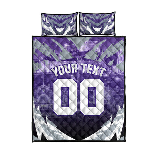 Personalised Fremantle Dockers Football Quilt Bed Set Anime Warrior Manga Style Lightning Bolt Cityscape