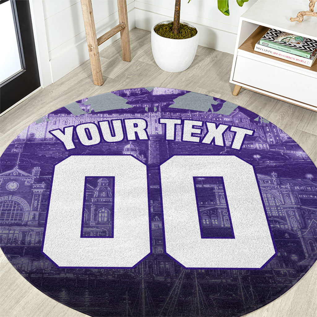 Personalised Fremantle Dockers Football Round Carpet Anime Warrior Manga Style Lightning Bolt Cityscape