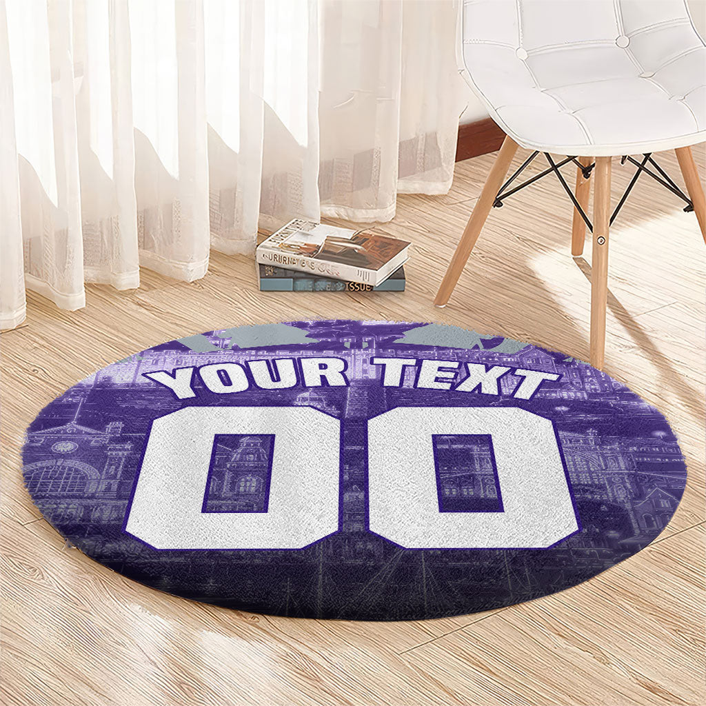 Personalised Fremantle Dockers Football Round Carpet Anime Warrior Manga Style Lightning Bolt Cityscape
