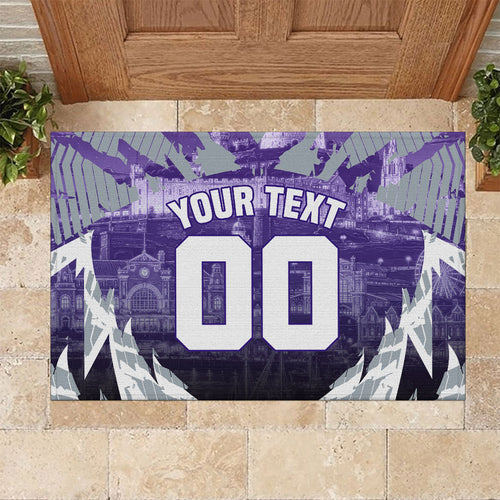 Personalised Fremantle Dockers Football Rubber Doormat Anime Warrior Manga Style Lightning Bolt Cityscape