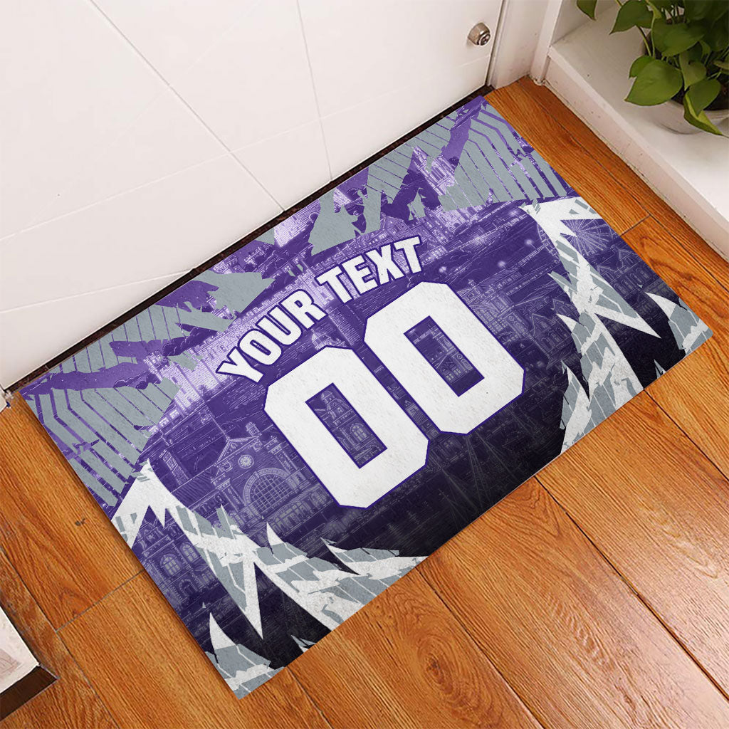 Personalised Fremantle Dockers Football Rubber Doormat Anime Warrior Manga Style Lightning Bolt Cityscape