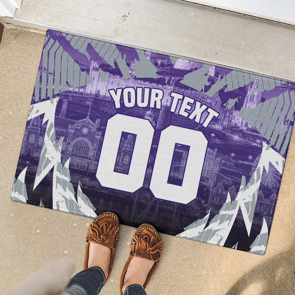 Personalised Fremantle Dockers Football Rubber Doormat Anime Warrior Manga Style Lightning Bolt Cityscape