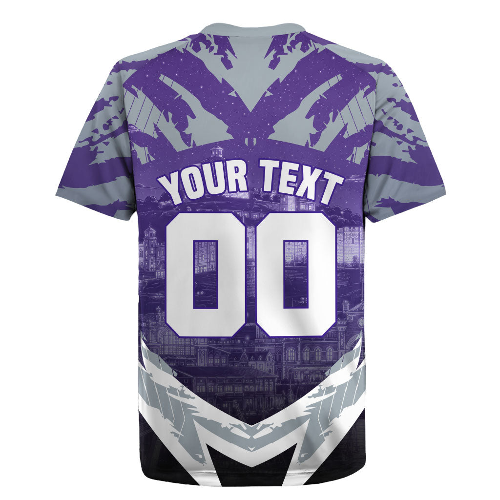 Personalised Fremantle Dockers Football Rugby Jersey Anime Warrior Manga Style Lightning Bolt Cityscape