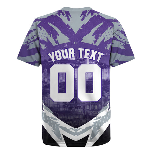 Personalised Fremantle Dockers Football Rugby Jersey Anime Warrior Manga Style Lightning Bolt Cityscape