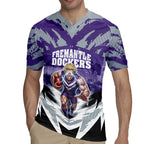 Personalised Fremantle Dockers Football Rugby Jersey Anime Warrior Manga Style Lightning Bolt Cityscape