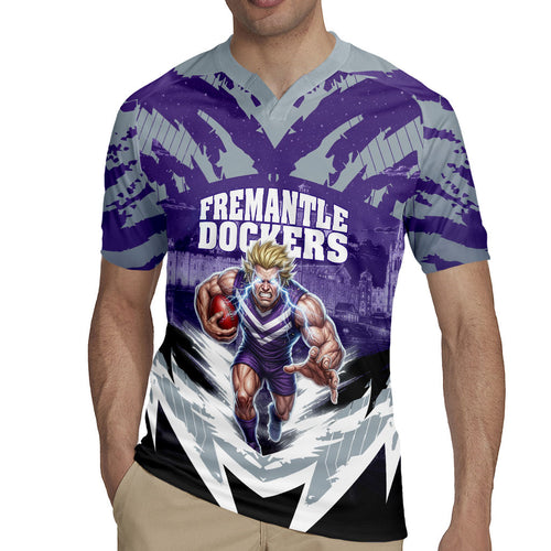 Personalised Fremantle Dockers Football Rugby Jersey Anime Warrior Manga Style Lightning Bolt Cityscape