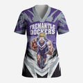 Personalised Fremantle Dockers Football Scrub Top Anime Warrior Manga Style Lightning Bolt Cityscape