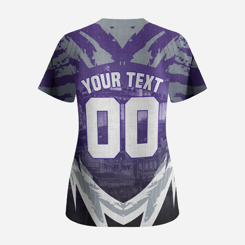 Personalised Fremantle Dockers Football Scrub Top Anime Warrior Manga Style Lightning Bolt Cityscape