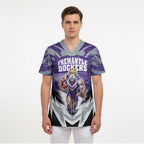 Personalised Fremantle Dockers Football Scrub Top Anime Warrior Manga Style Lightning Bolt Cityscape