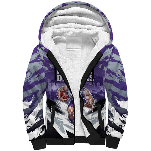 Personalised Fremantle Dockers Football Sherpa Hoodie Anime Warrior Manga Style Lightning Bolt Cityscape