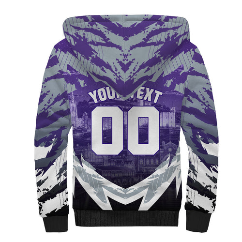 Personalised Fremantle Dockers Football Sherpa Hoodie Anime Warrior Manga Style Lightning Bolt Cityscape
