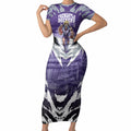 Personalised Fremantle Dockers Football Short Sleeve Bodycon Dress Anime Warrior Manga Style Lightning Bolt Cityscape