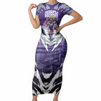 Personalised Fremantle Dockers Football Short Sleeve Bodycon Dress Anime Warrior Manga Style Lightning Bolt Cityscape