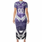 Personalised Fremantle Dockers Football Short Sleeve Bodycon Dress Anime Warrior Manga Style Lightning Bolt Cityscape