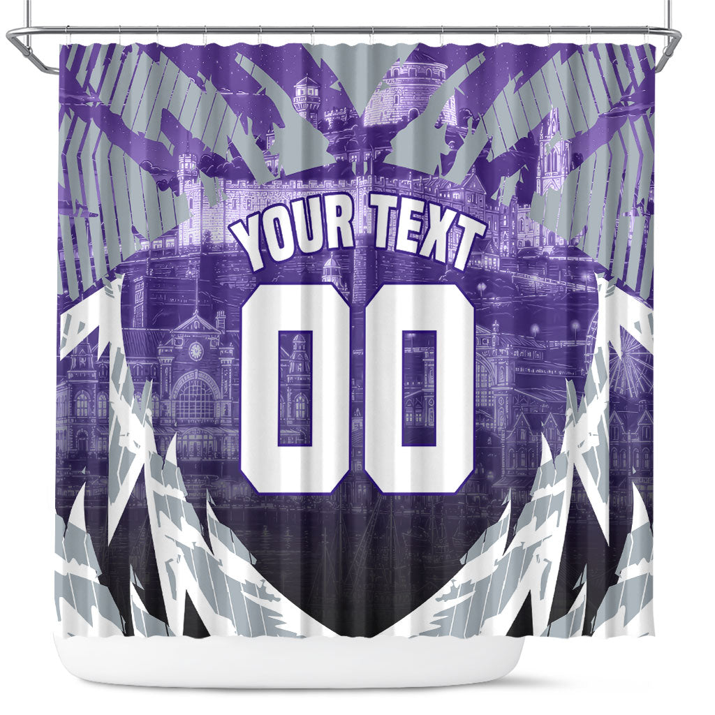 Personalised Fremantle Dockers Football Shower Curtain Anime Warrior Manga Style Lightning Bolt Cityscape