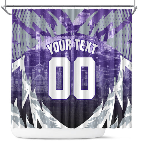 Personalised Fremantle Dockers Football Shower Curtain Anime Warrior Manga Style Lightning Bolt Cityscape