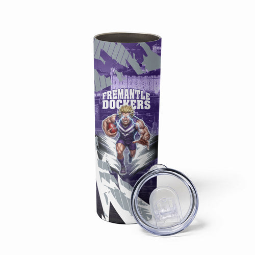 Personalised Fremantle Dockers Football Skinny Tumbler Anime Warrior Manga Style Lightning Bolt Cityscape