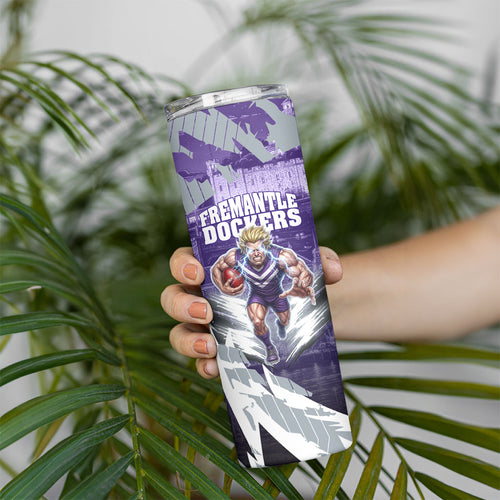 Personalised Fremantle Dockers Football Skinny Tumbler Anime Warrior Manga Style Lightning Bolt Cityscape