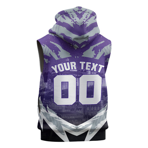 Personalised Fremantle Dockers Football Sleeveless Hoodie Anime Warrior Manga Style Lightning Bolt Cityscape