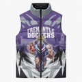 Personalised Fremantle Dockers Football Sleeveless Puffer Jacket Anime Warrior Manga Style Lightning Bolt Cityscape