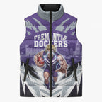 Personalised Fremantle Dockers Football Sleeveless Puffer Jacket Anime Warrior Manga Style Lightning Bolt Cityscape