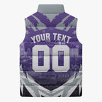 Personalised Fremantle Dockers Football Sleeveless Puffer Jacket Anime Warrior Manga Style Lightning Bolt Cityscape